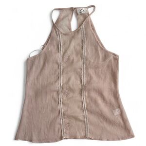 Romantic Sheer blush Pink halter style Top with Embroidered Details